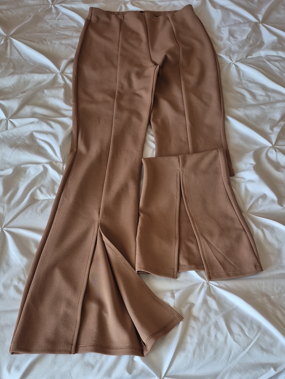 Women's Split-Hem Stretch Ponte Pants - Tan